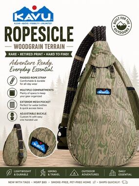 HTF RARE KAVU Ropesicle Woodgrain Terrain Sling Backpack NWT Retired Print